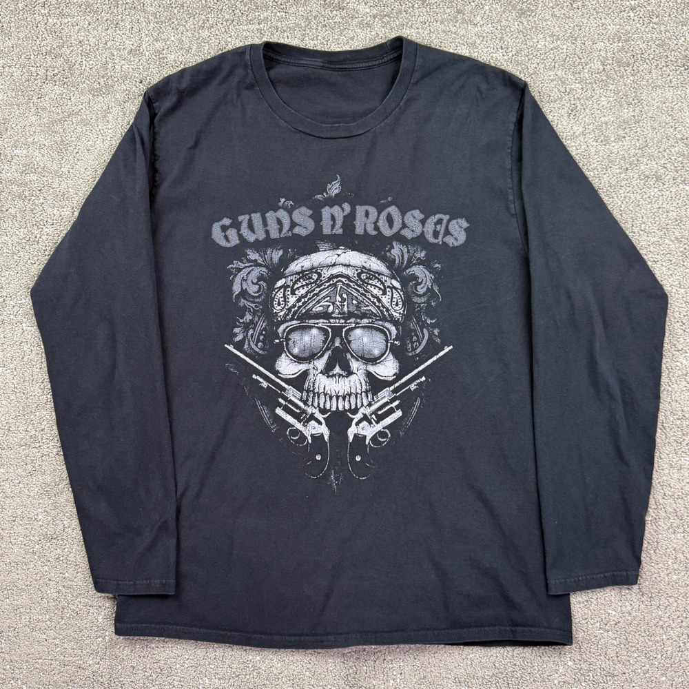 Guns N Roses Shirt Black Skull Guns Bandana Long Sleeve Rock Band Graphic Tee L